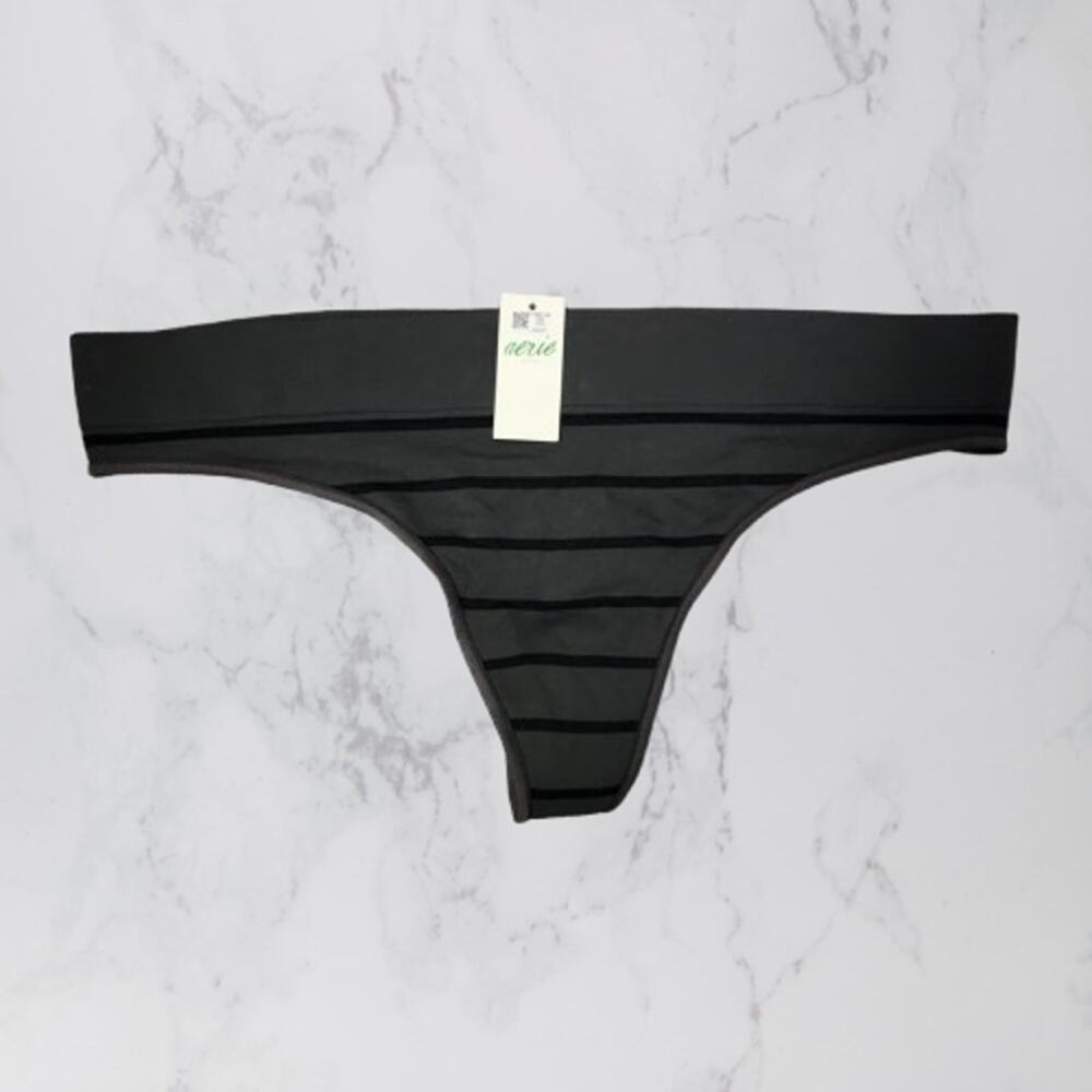 Aerie Size Large Thong NWT Gray Black